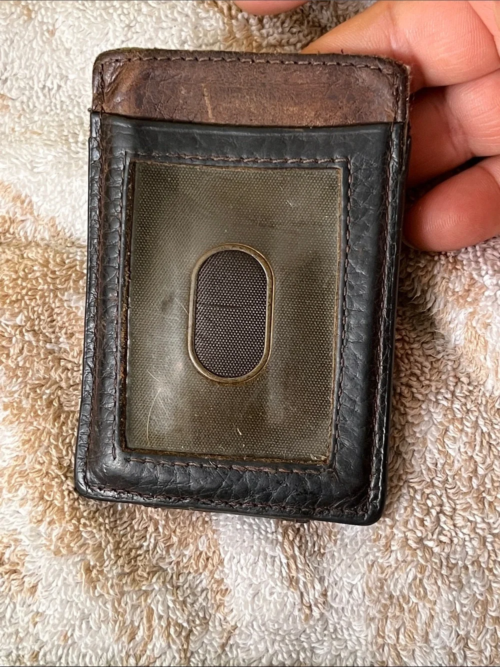 Ariat Dark Brown Leather Money Clip with Silver Shield Emblem